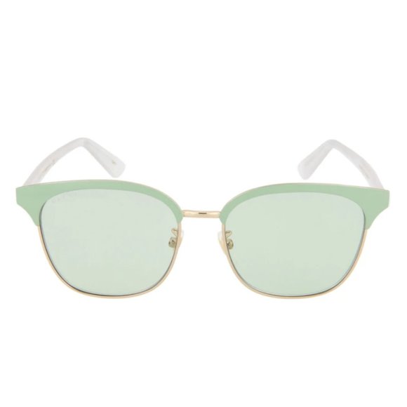 Gucci Round Frame Green + Gold Sunglasses
